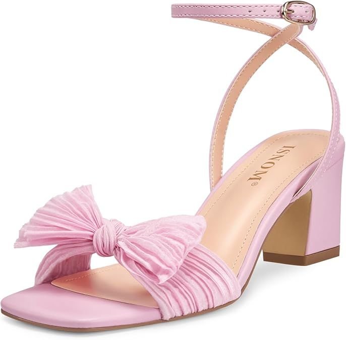 ISNOM Women's Bow Knot Heeled Sandals