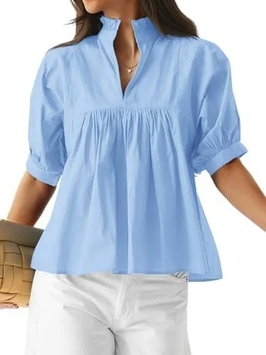 Cicy Bell Womens Puff Sleeve V Neck Blouse