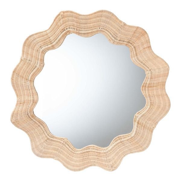 Coastal Scalloped Natural Rattan Round Mirror