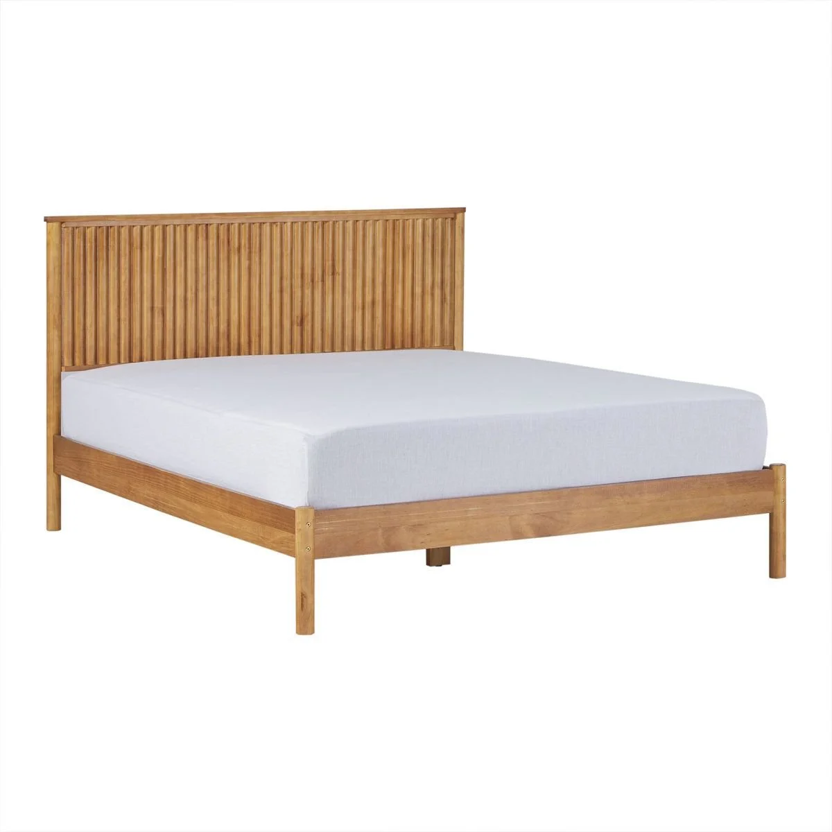 Asho Solid Wood Platform Bed with Reeded Headboard