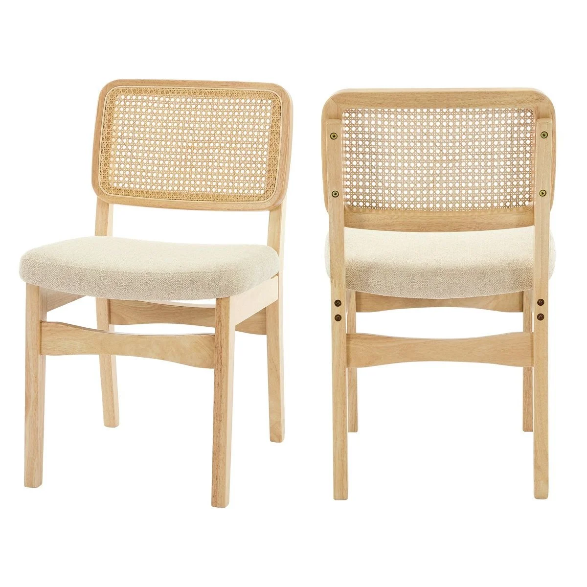 Cyrus Beige Rattan Back Textured Linen Dining Chair