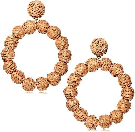 Rattan Earrings Rattan Ball Hoop Dangle Earrings