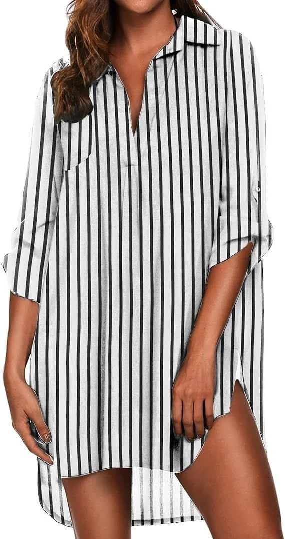 Ekouaer Beach Cover Up-Black and White