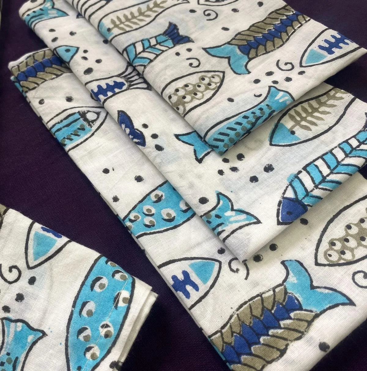 Blue Fish Print Napkins