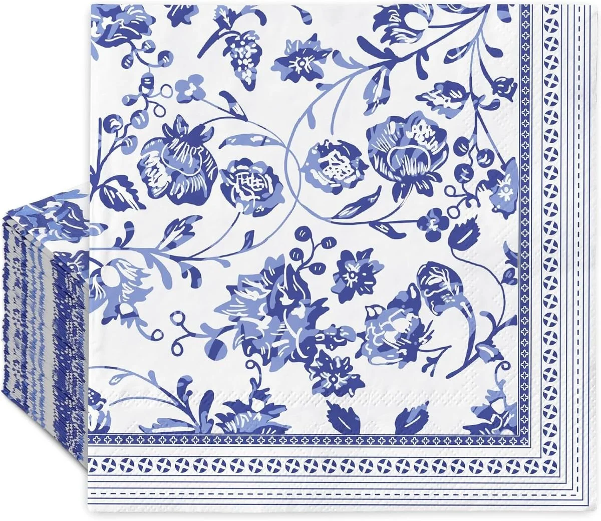 Blue and White Floral Disposable Napkins