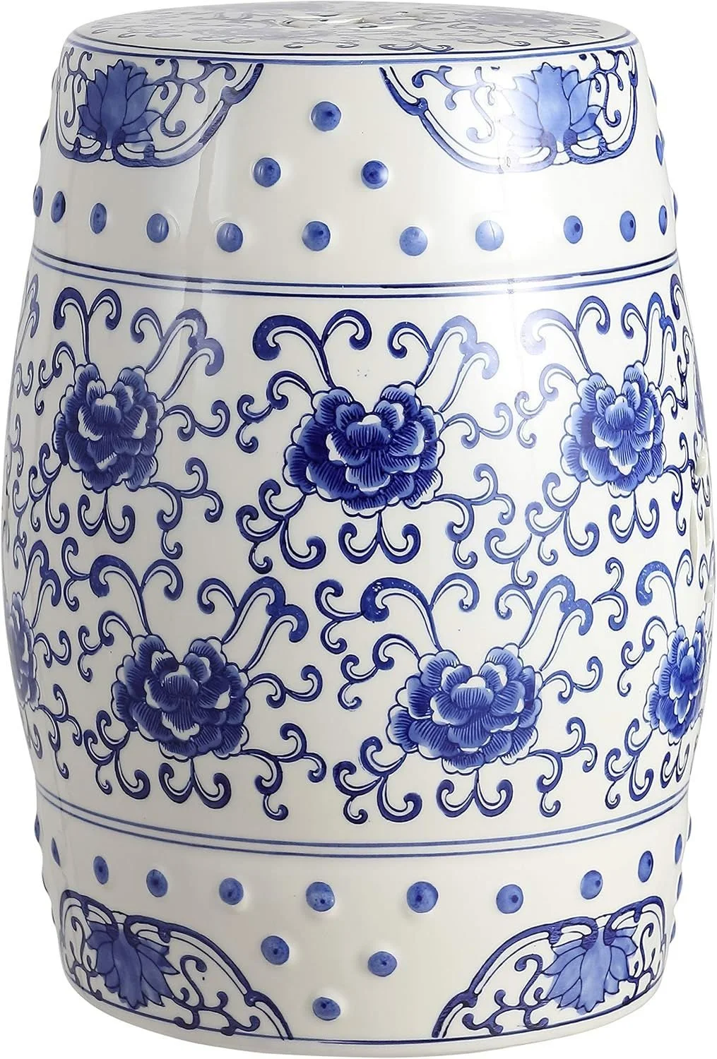Lotus Flower Chinoiserie Ceramic Drum Stool