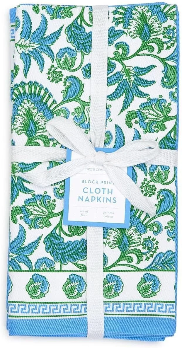 Hampton Set of 4 Block Print Cloth Napkins - Cotton