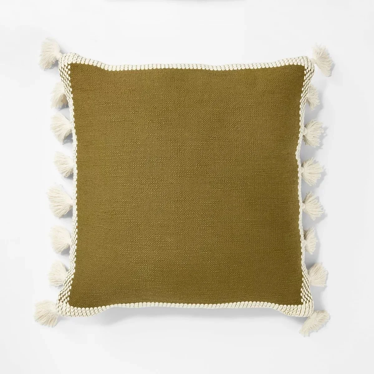 Woven Frame Square Throw Pillow with Side Tassels