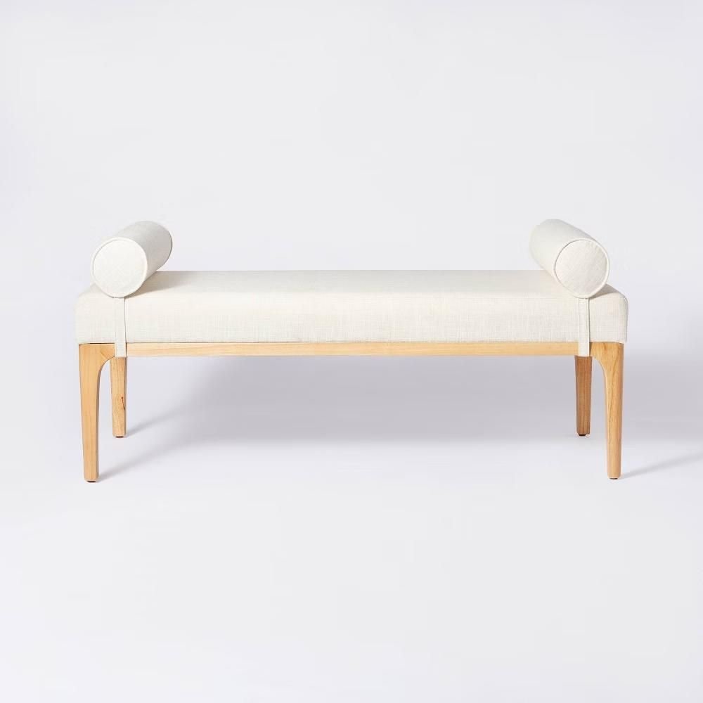 Randolph Bench with Bolster Pillows Linen