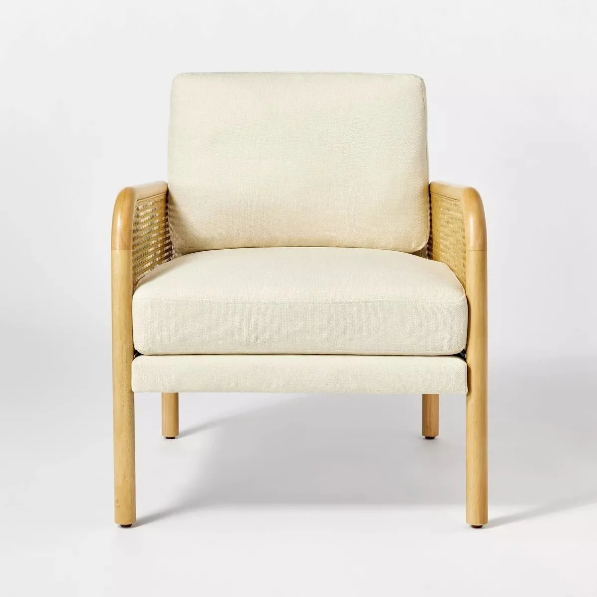 Cane and Upholstered Accent Chair Cream