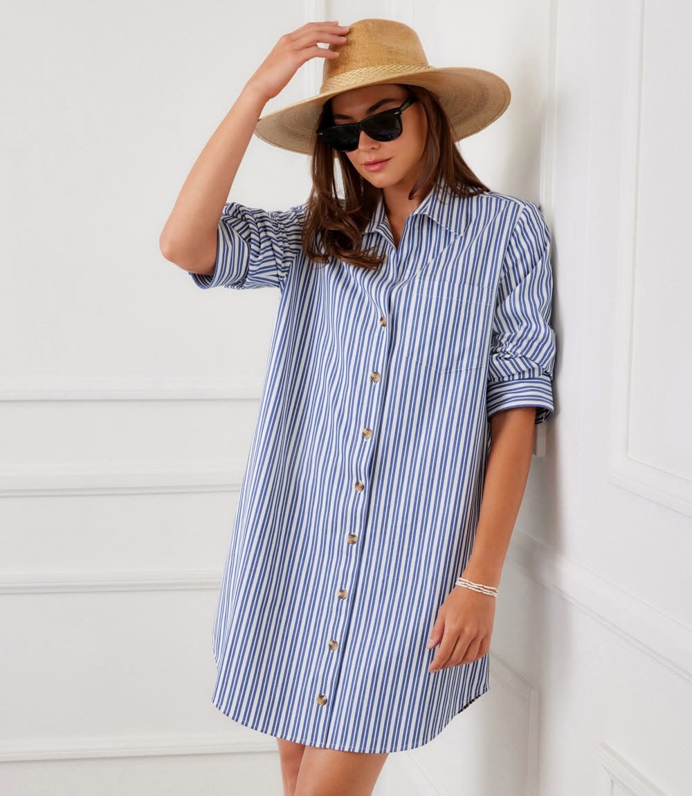Stripe Ruched Sleeve Dress