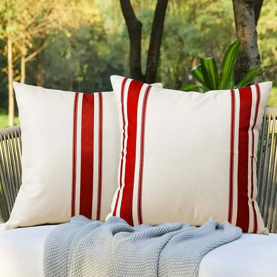 Red and White Stripe Outdoor Pillows 