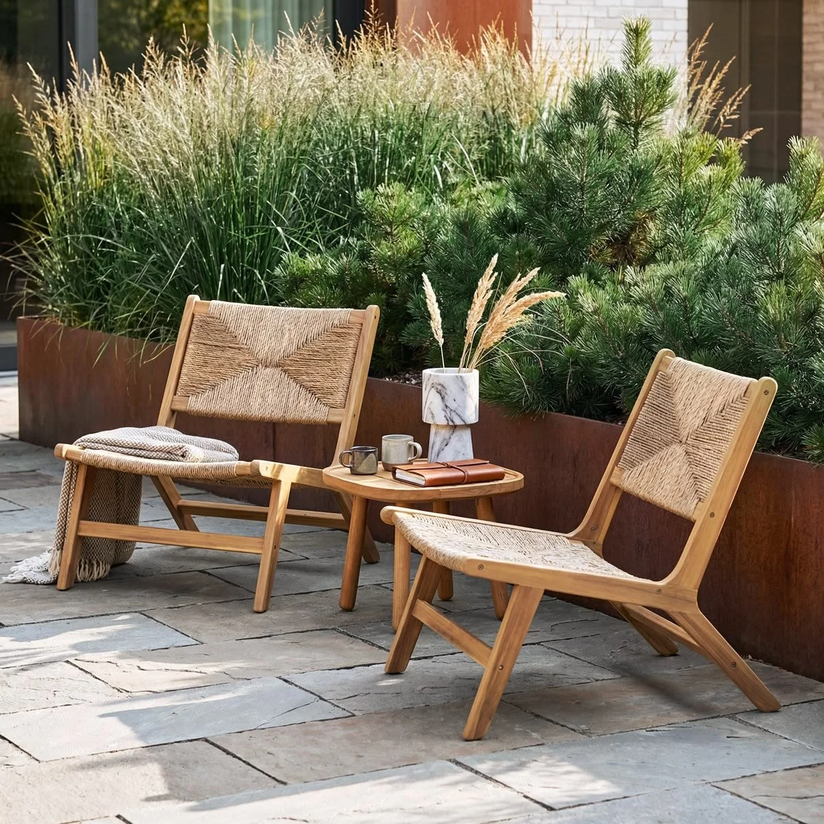 Bhaktivinod Patio Acacia Wood & PE Rattan Lounge Chairs