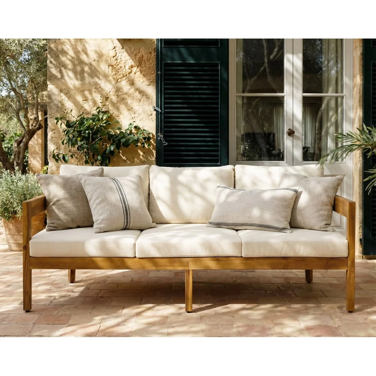 Wide Straight Patio Sofa with Cushions