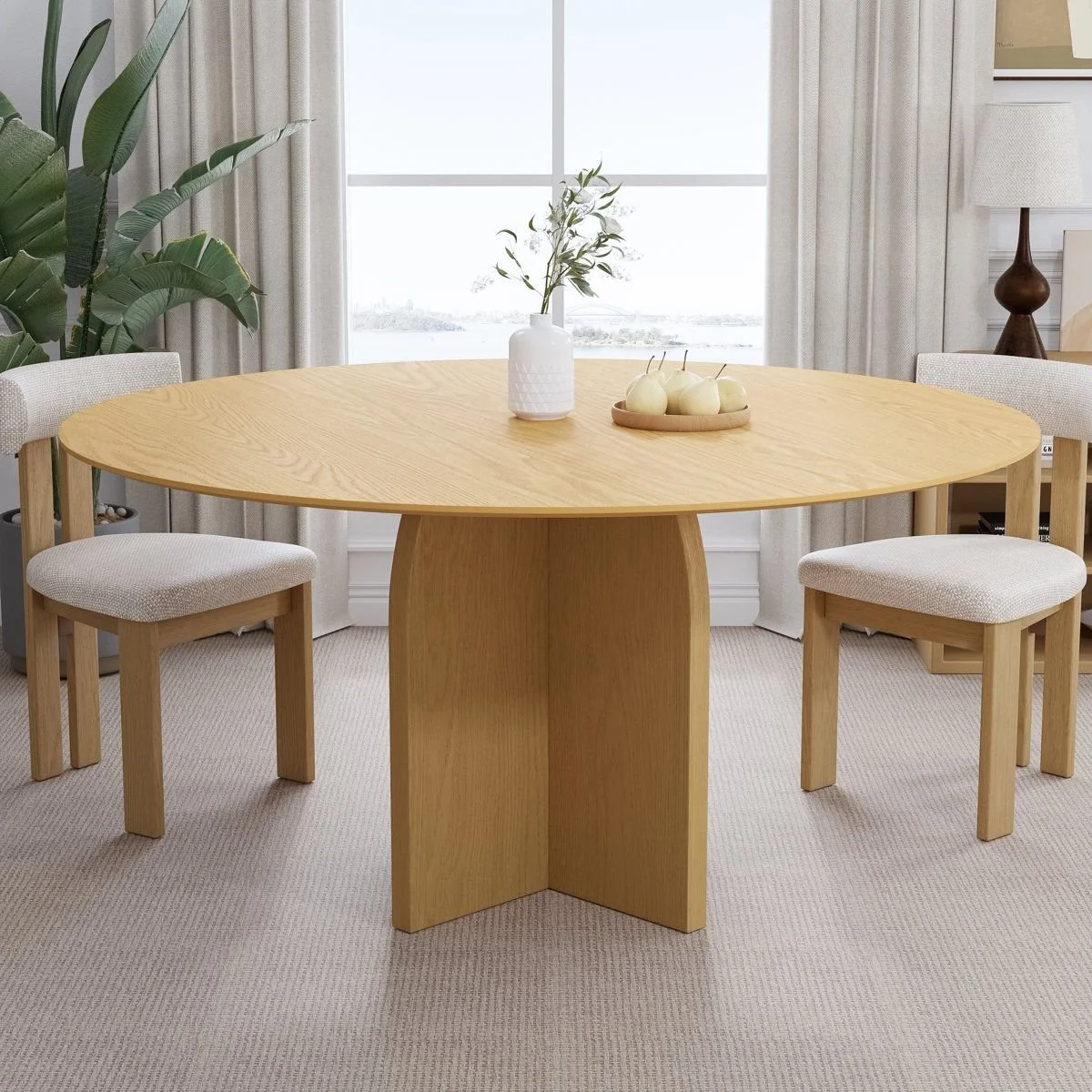 Round Wooden Dining Table Kitchen Table with Cross Pedestal.jpg