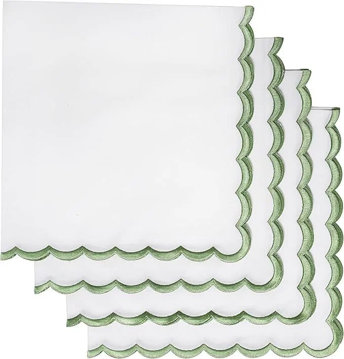 Ridhi Cloth Napkins 100 Pure Cotton Napkins-White and Green.jpg
