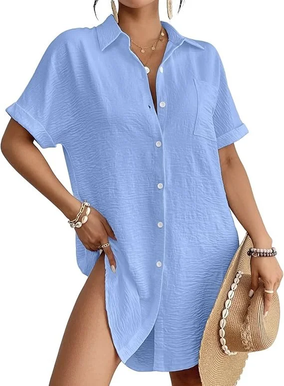Bsubseach Women Swimsuit Coverup Shirt Dress Button.jpg