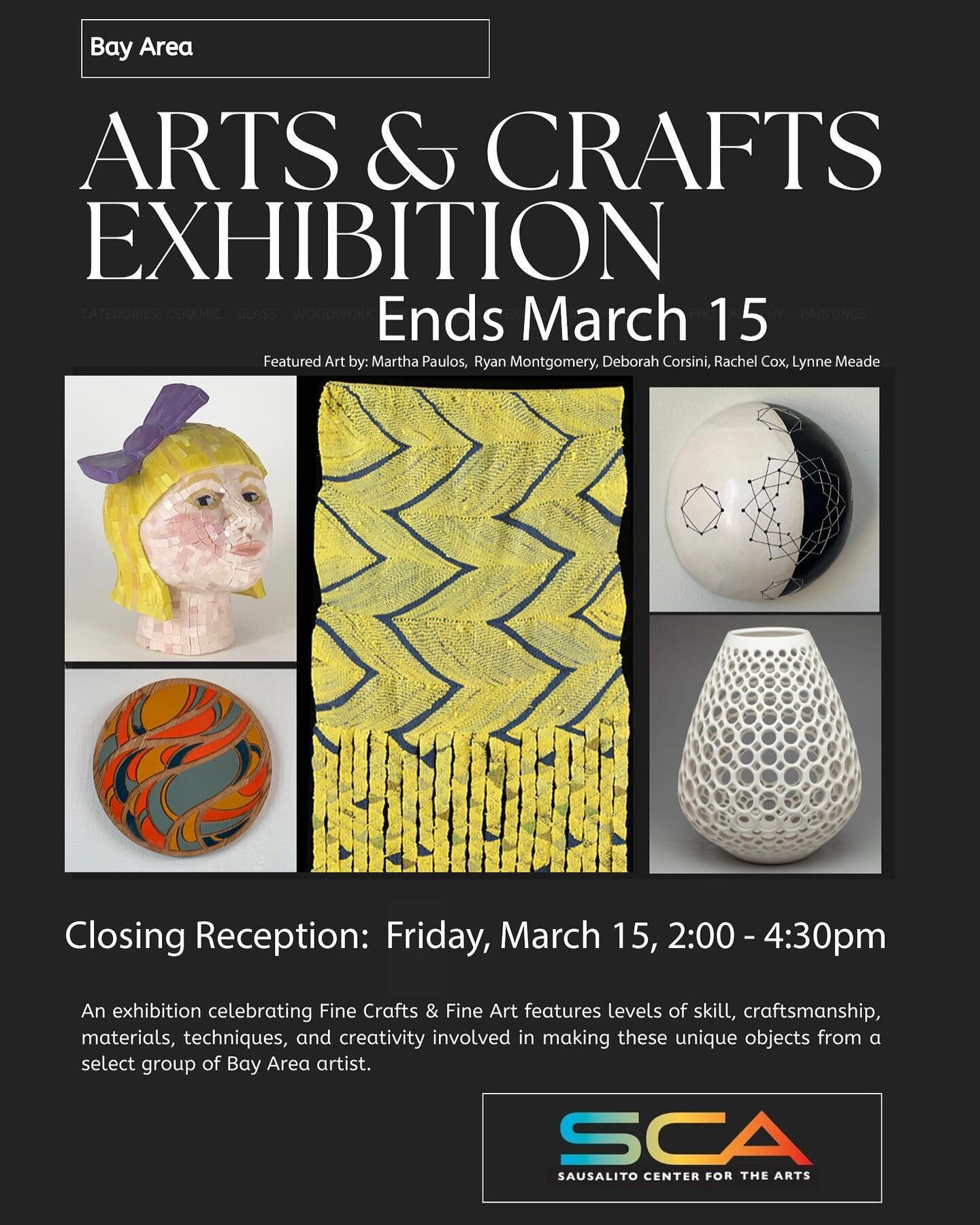 This is the last week to see my work in the Bay Area Arts &amp; Crafts Exhibition @sausalito_center_for_the_arts. My &ldquo;Half Moon&rdquo; ceramic wall sculpture with thread design got some more love in this flyer (top right) for their closing rece