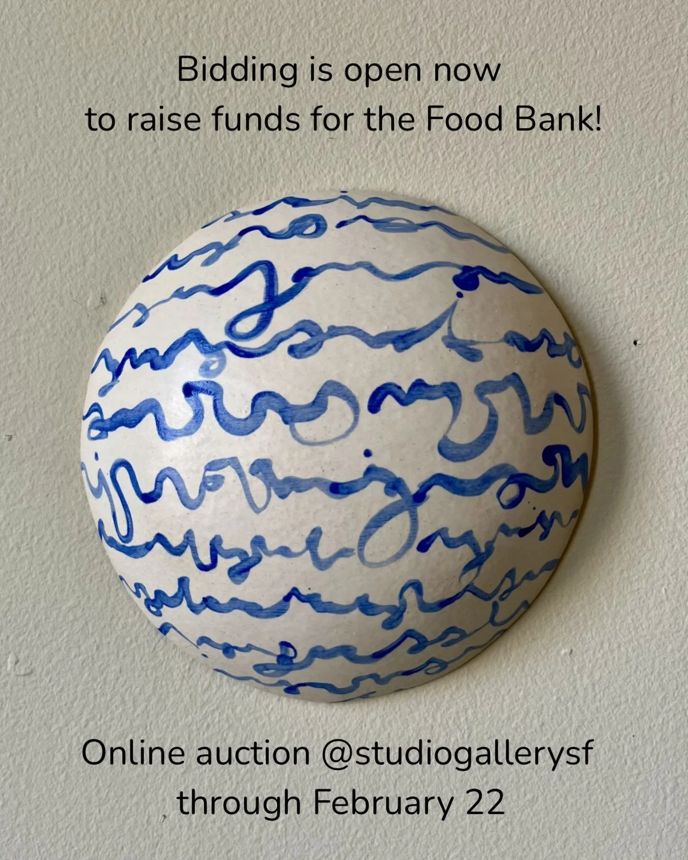 Bidding is open now for STUDIO Gallery&rsquo;s annual auction! Two of my ceramic wall pieces are in the online auction to raise funds for the San Francisco Marin Food Bank. Browse and bid on art by 225+ artists at: studiogallerysf.com/2026-food-bank-