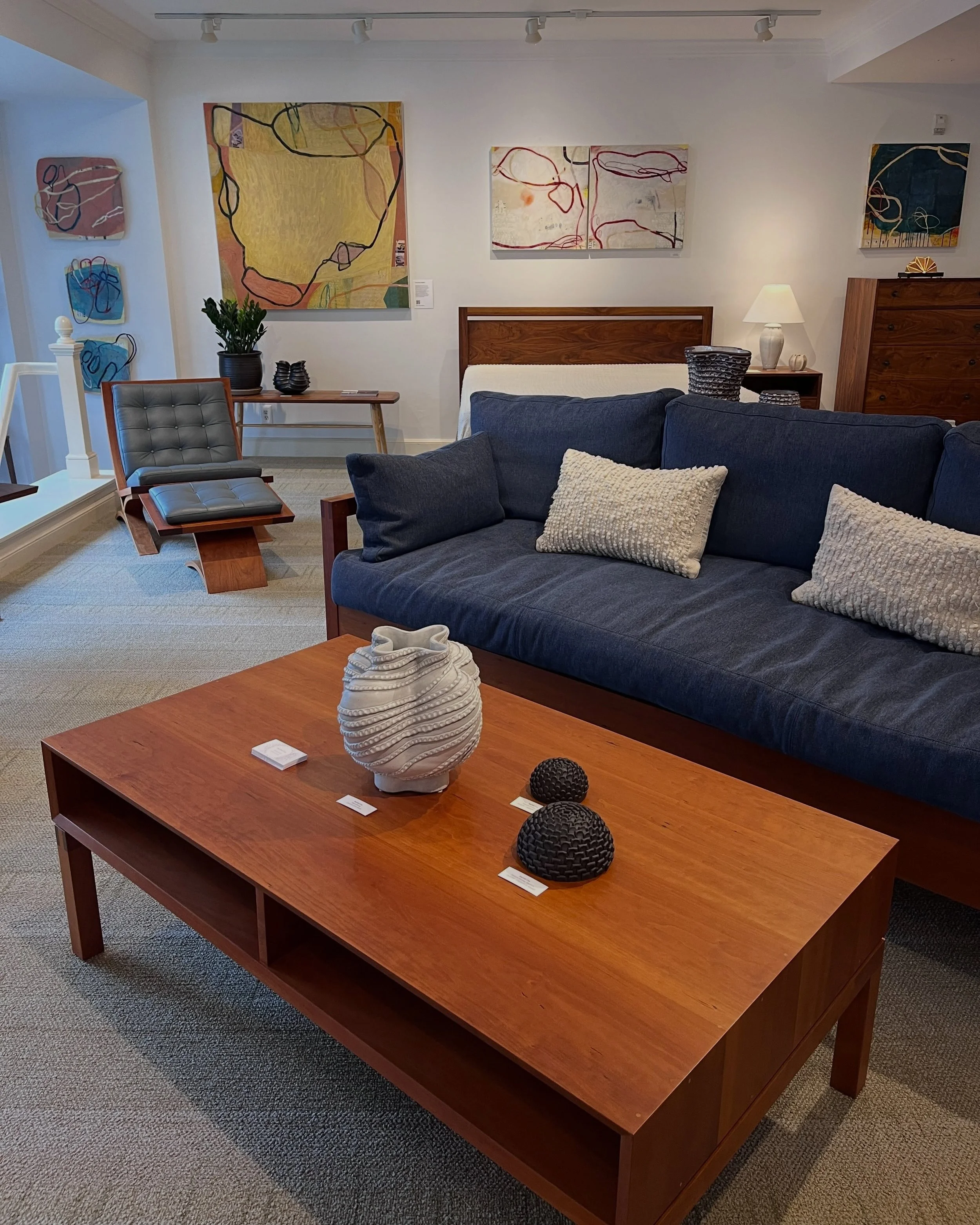 Here&rsquo;s a peek at some of my art installed at Thos. Moser, which is hosting nine local artists this weekend for ArtSpan&rsquo;s SF Open Studios:

1. A few of my pieces on a coffee table and a bench by the back wall with beautiful paintings by @l
