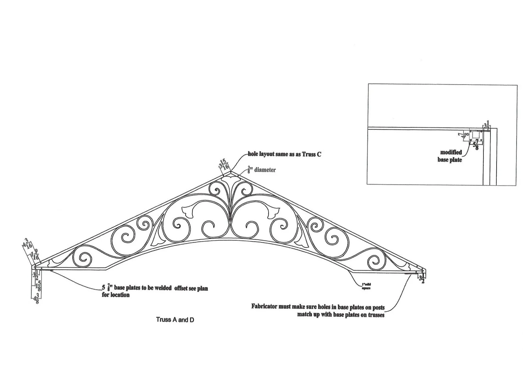 Another elevation drawing of the pergola's trusses.