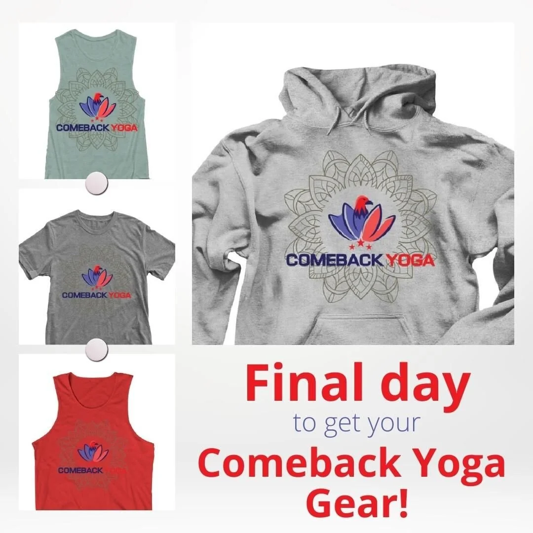 Last day to get your spring Comeback Yoga gear!  A percentage of each shirt supports our programming! 

Link in the bio! 

#Yoga #VeteranYoga #ColoradoYoga #Colorado #MilitaryYoga #SupportLocal