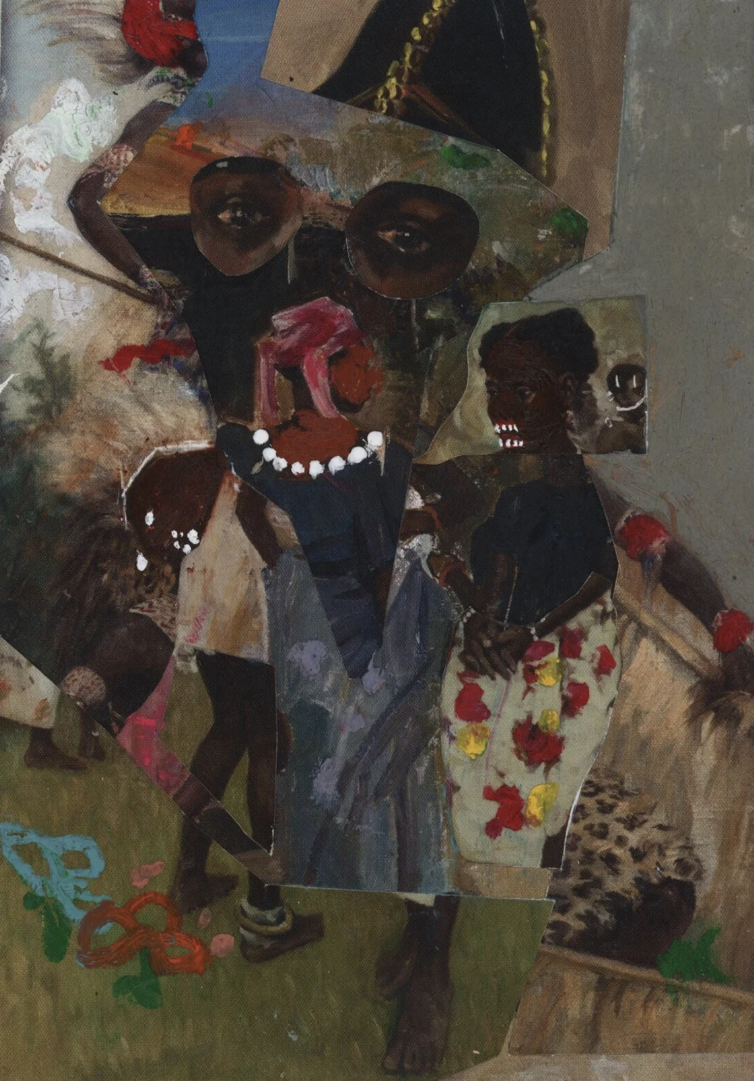 Milo Matthieu, Motherland , 2018, Paper, Oil Stick & Acrylic Paint on Wood Panel, 24 x 36 in.