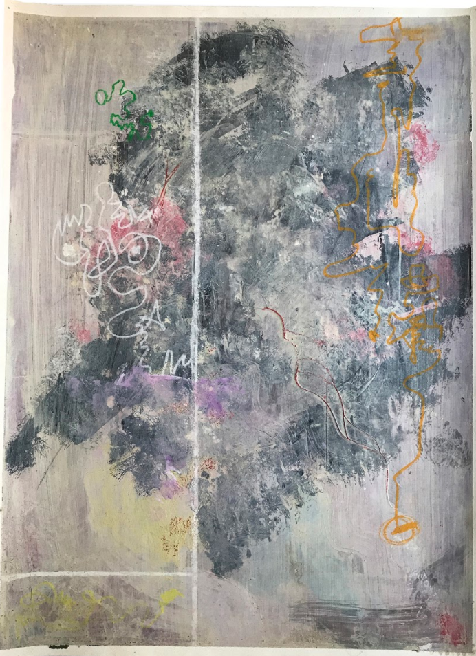 Austin Willis, Why Can’t I be Myself, 2017, Acrylic, Tumeric, Oil Pastel on Paper, 22 x 30 in.