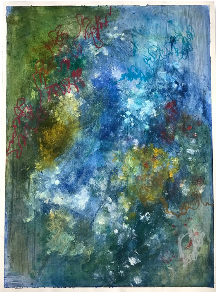 Austin Willis, Slow Blue in Horizontal , 2018, Acrylic, Raw Pigments, Oil Pastel on Paper, 22 x 30 in.