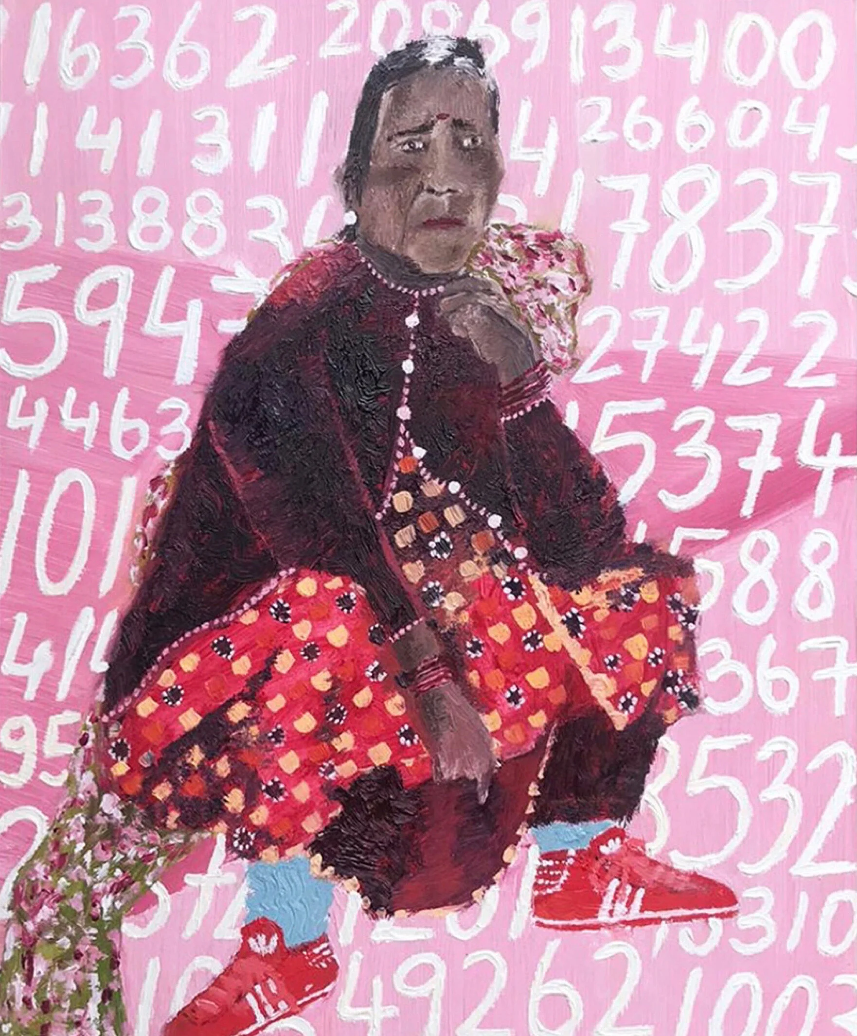  Maya Varadaraj, Aunty and The Total Crime Against Women in India, 10 x 8 in, Oil on Panel  Sold 