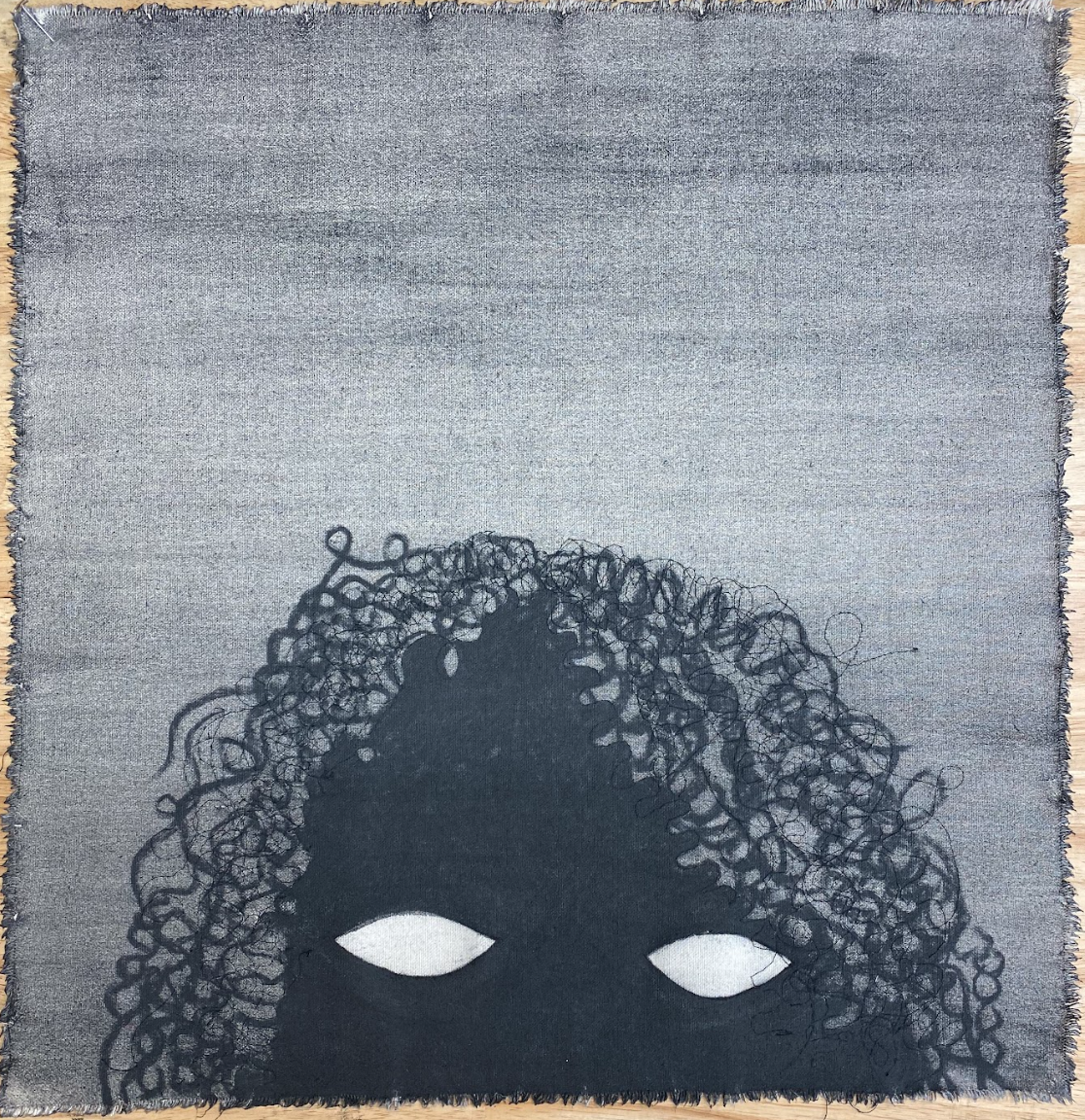 taylor barnes Locked , 2022, Free motion sewing and charcoal on cloth 20 in x 20 in (50.8 x 50.8 cm) TB137