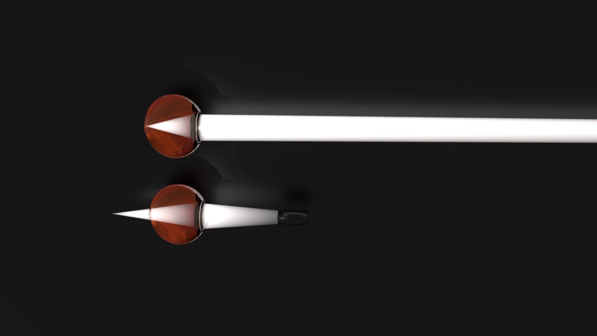 Figure 2: Light originating from long distances away (top image) tends to be travelling parallel by the time it hits an eye 20 ft or further away. Light from closer distances tends to still be diverging (spreading apart) when it meets the eye (bottom image), and therefore is harder to corral and focus.