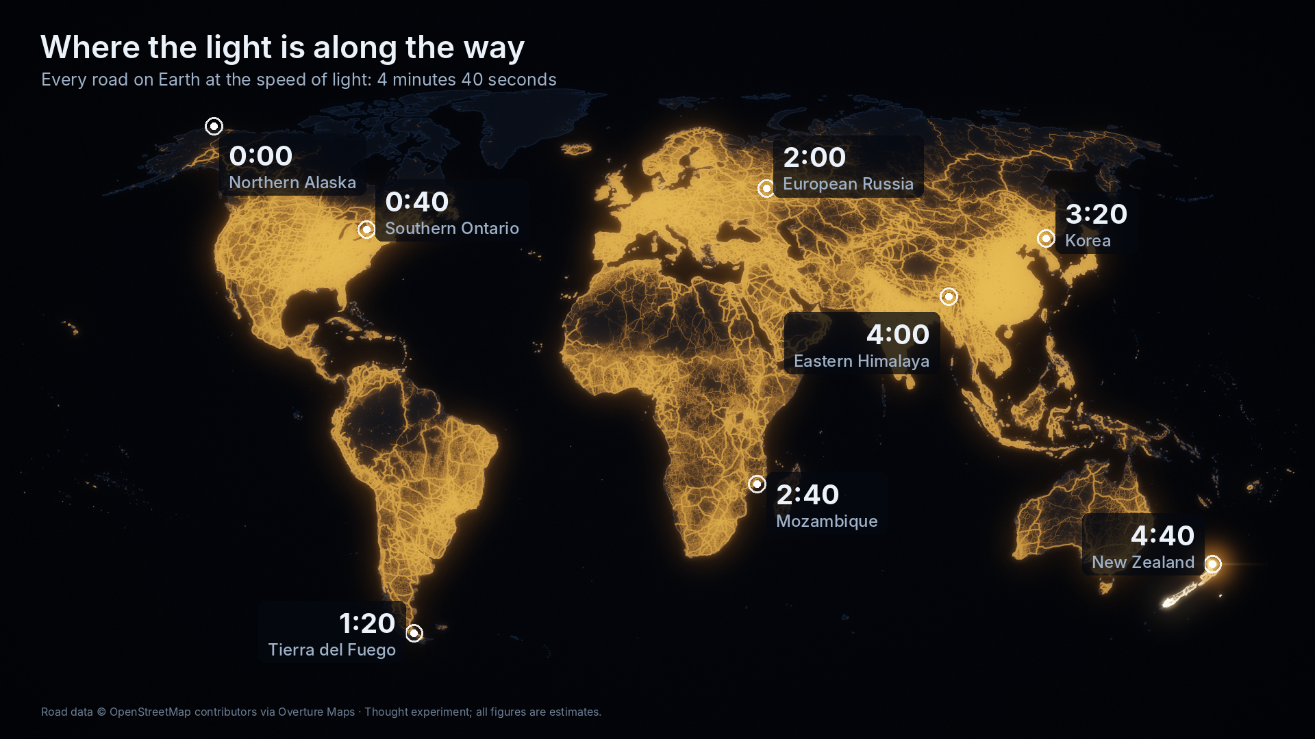 Every Road on Earth at the Speed of Light