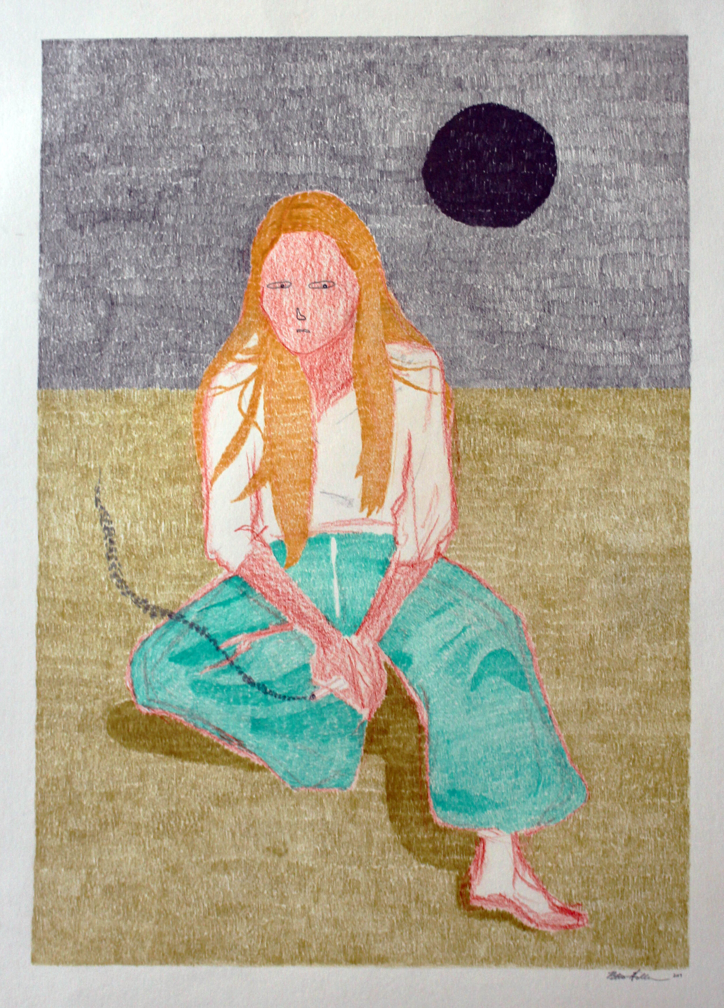 Grass on Grass, coloured pencil and graphite on paper