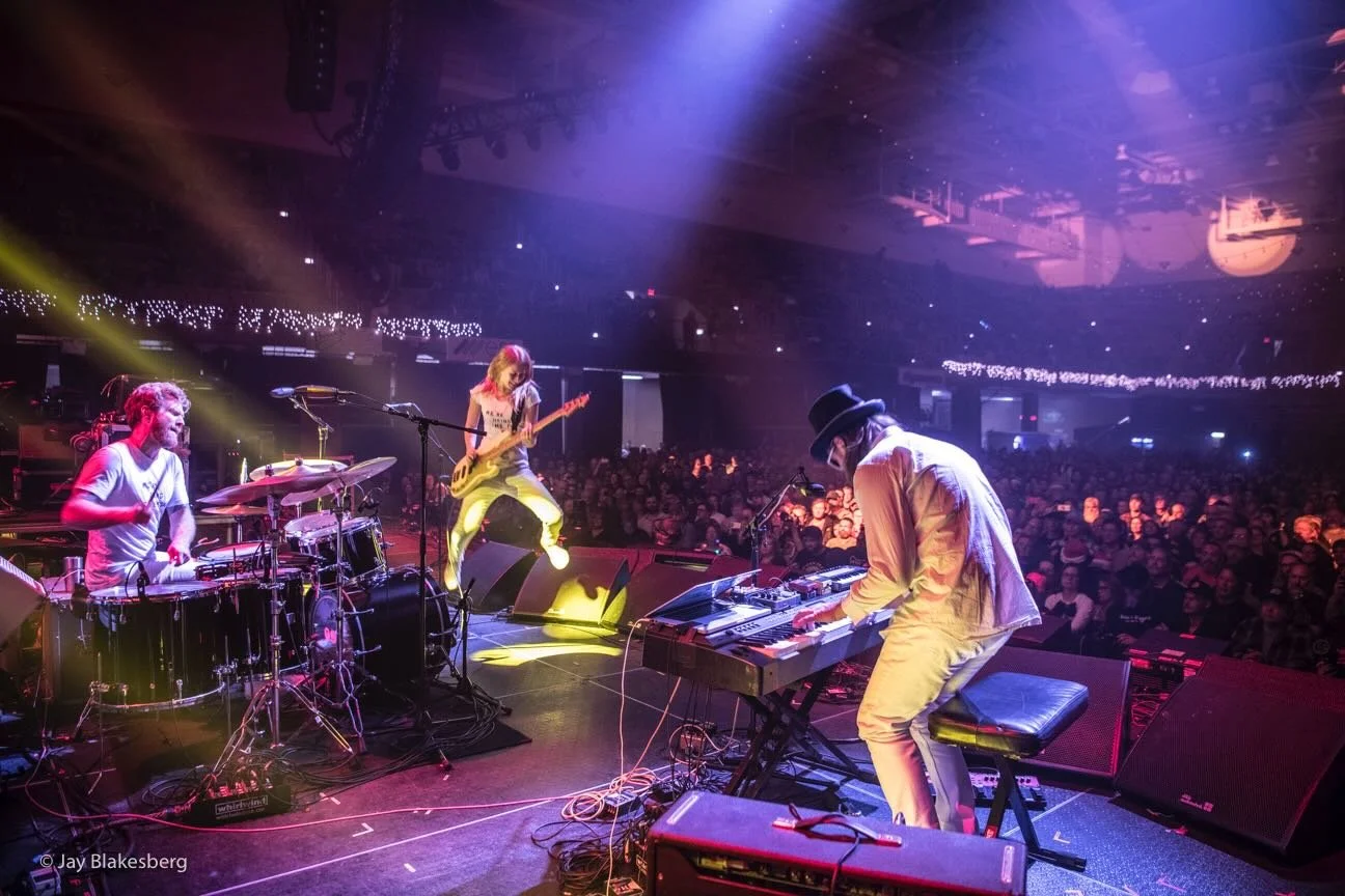 One of my fave pics by the master @jayblakesberg. Rocking and rolling with @marcobenevento22 and @karinarykman at Xmas Jam 2018 at the arena in Asheville, NC!