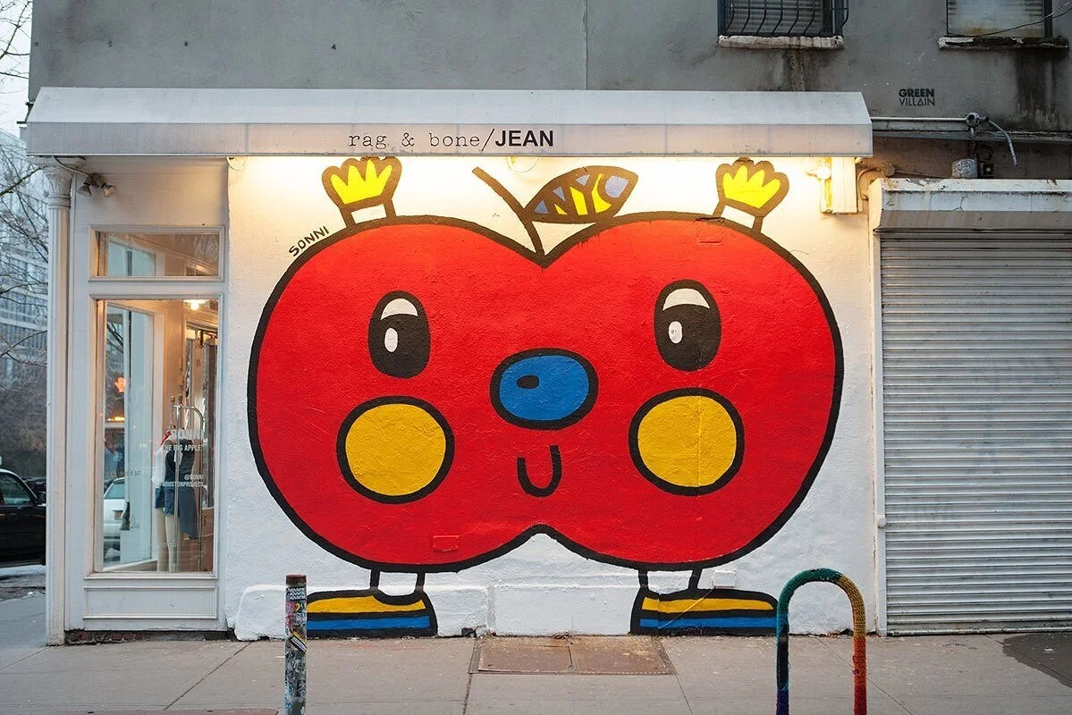 Cute red apple mural at Rag &amp; Bone Houston Street.