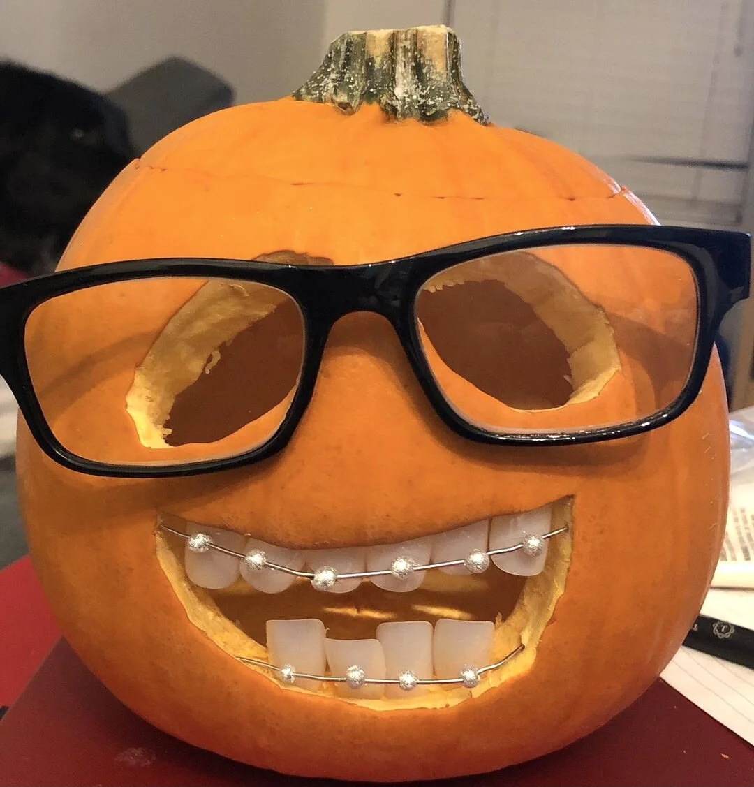 A nerdy pumpkin.  Design by @1onlybb