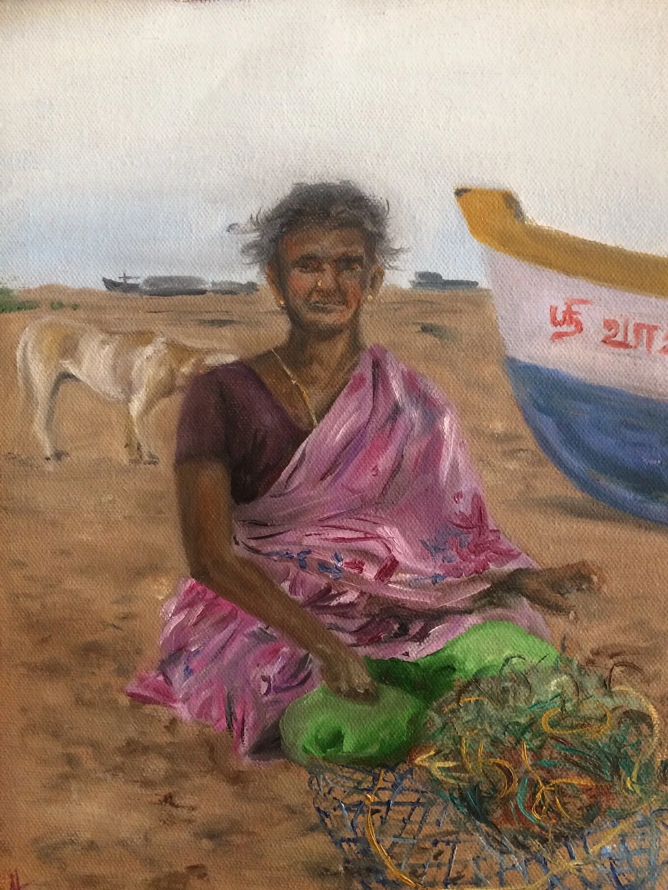 Abhinaya Ramadurai_Of the sea and nets_Oil on canvas.JPG