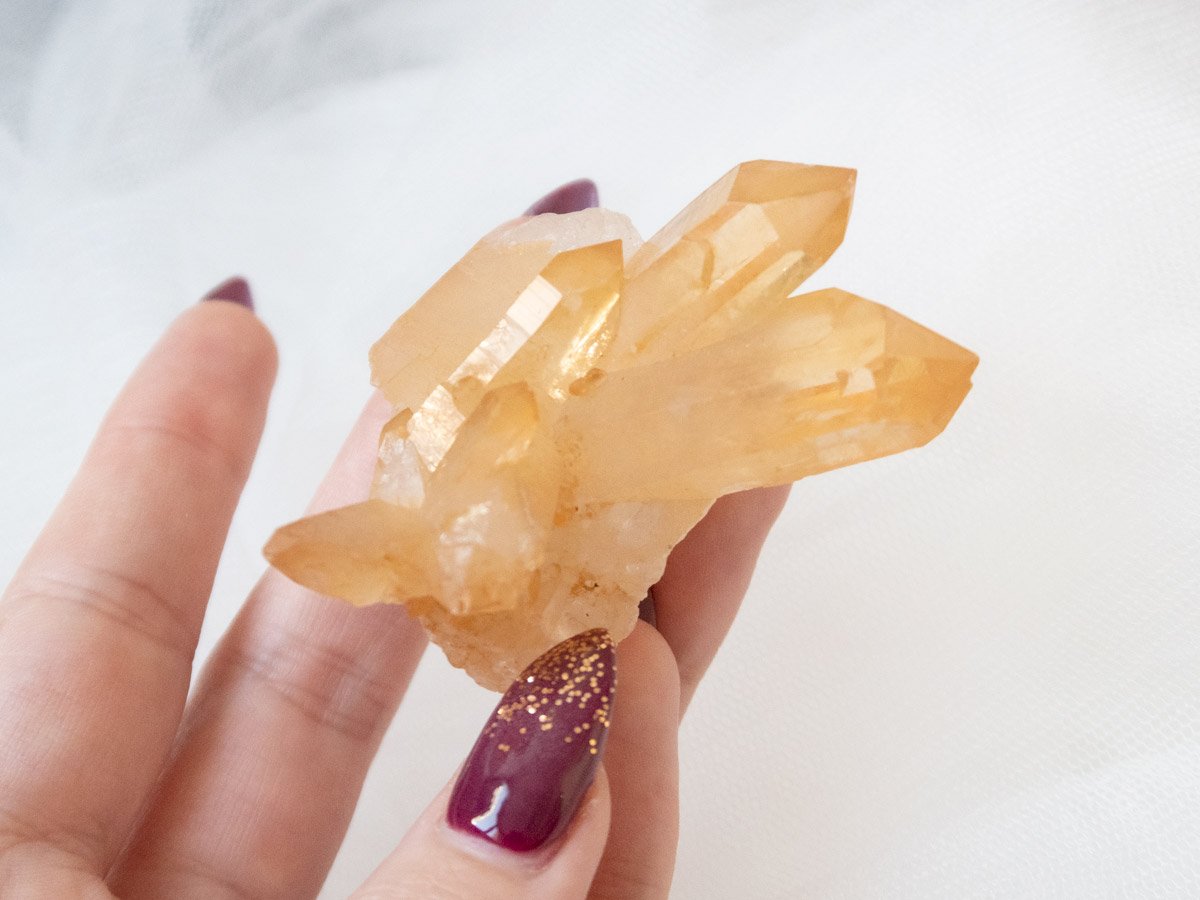 Tangerine quartz cluster C: Larger piece with 2 larger central points, and a medium orange colour
