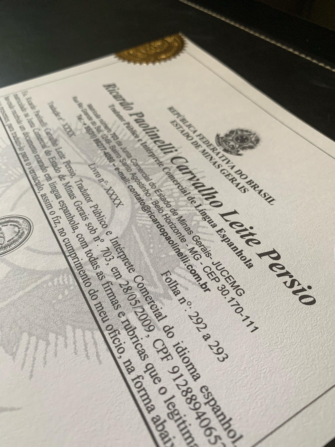 Cabeçalho da tradução juramentada