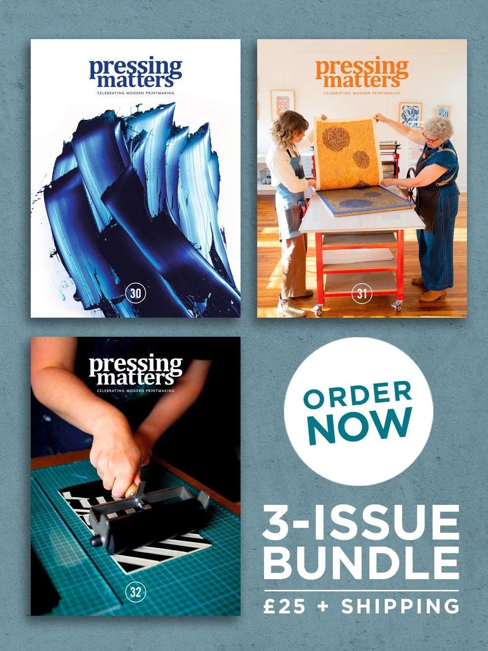 We are pleased to be able to offer a discounted bundle for&nbsp;issues 30, 31 and 32&nbsp;&ndash; at a special price of &pound;25 + shipping (whilst stocks last). 

This bundle of printmaking loveliness is packed with 300 pages of inky inspiration an