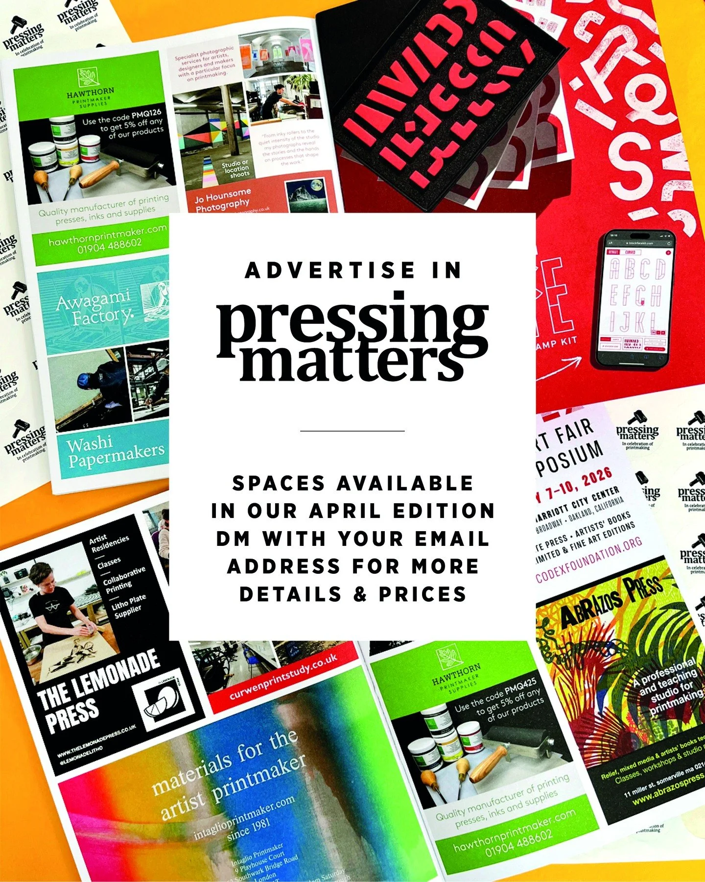 Want to share your project with a keen bunch of printmakers and creative types? 

Look no further, as we have a couple of Quarter Page spaces available in our April edition of Pressing Matters and we'd love to share your project, event, workshop or p