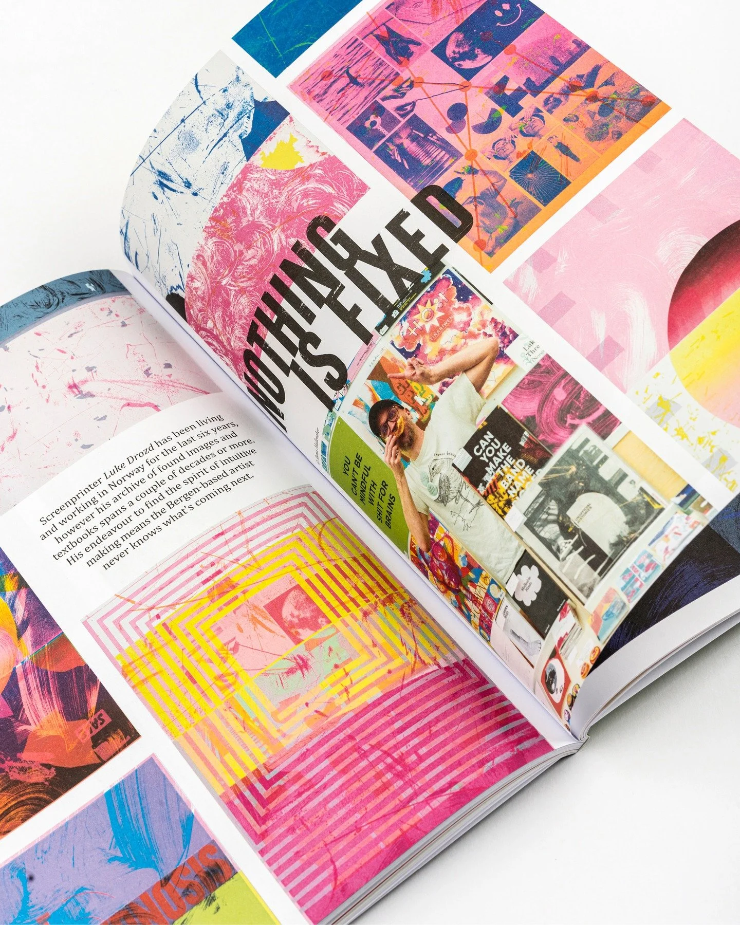 Screenprinter @lukedrozd as been living and working in Norway for the last six years, however his archive of found images and textbooks spans a couple of decades or more. His endeavour to find the spirit of intuitive making means the Bergen-based art
