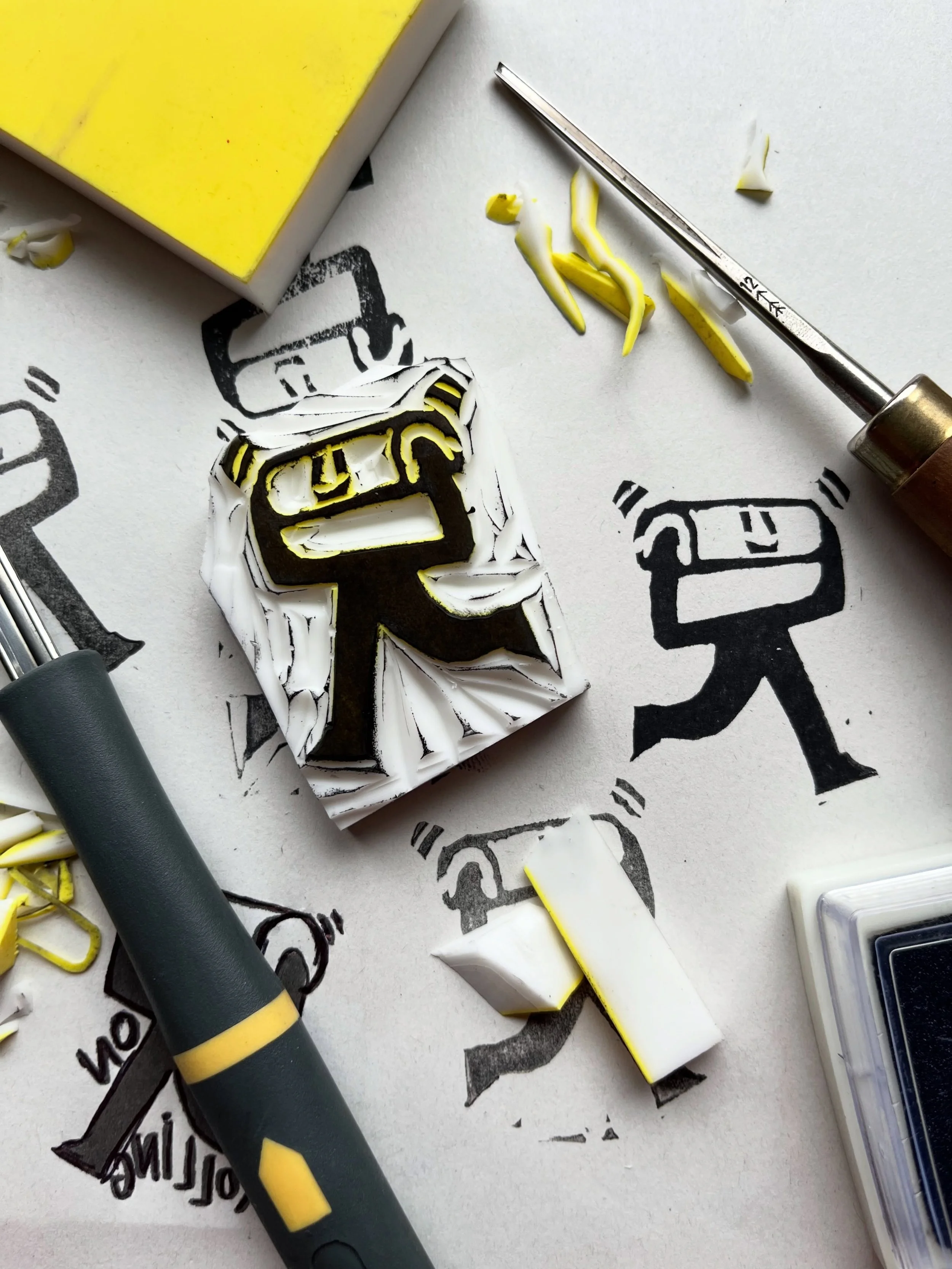 Gets briefed by @carlmiddleton_studiob to make a stamp for the @foldprintfair next weekend (there&rsquo;s going to be a stamp book to collect them in) and I couldn&rsquo;t resist making a little strolling roller rubber stamp based on the Keep On Roll