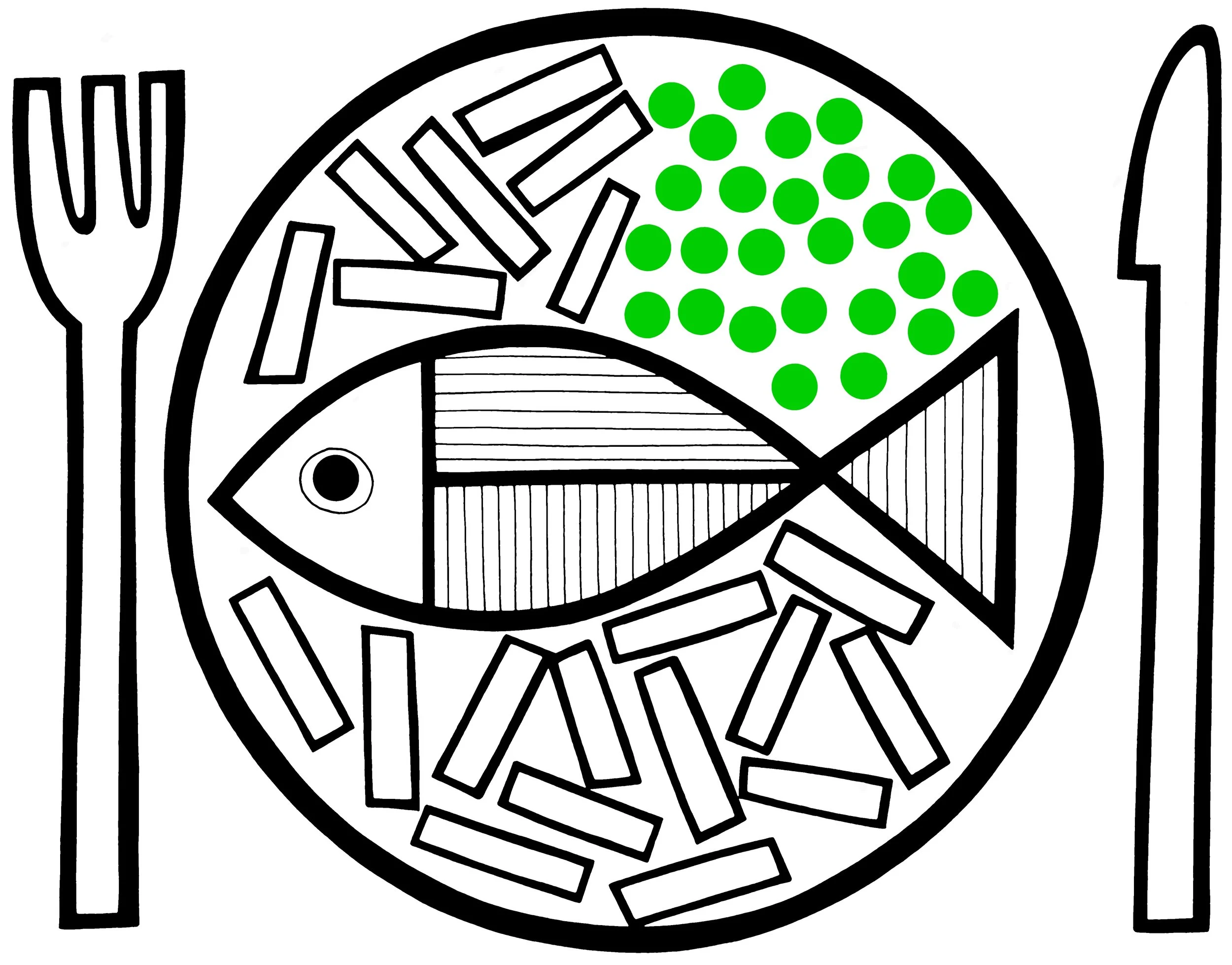Fish, chips and peas