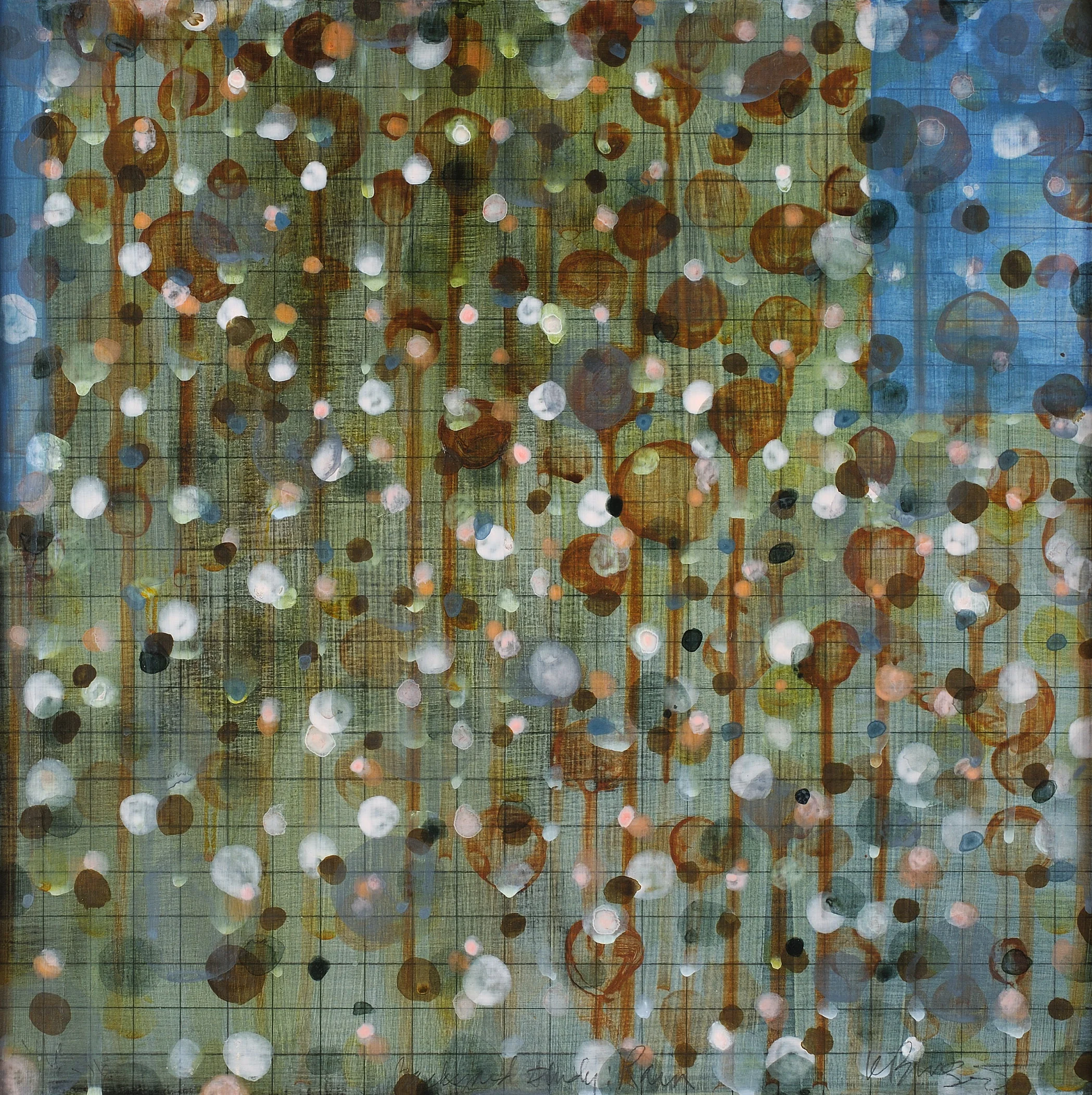"Backyard Study: Rain" 12X12, acrylic, graphite on wood, 2016