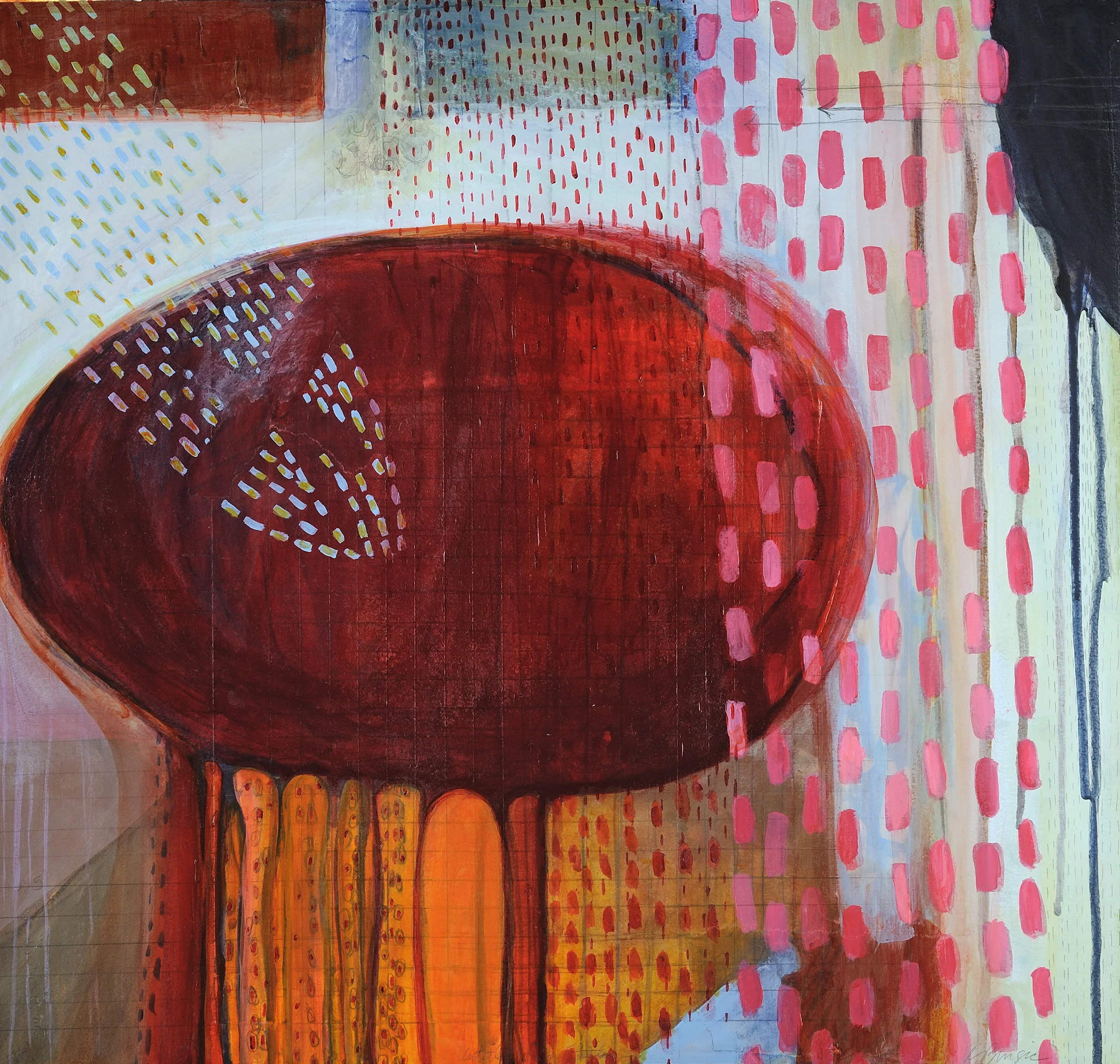 "Untitled: Rain Study" acrylic, collage, graphite on paper, 19X18, 2017
