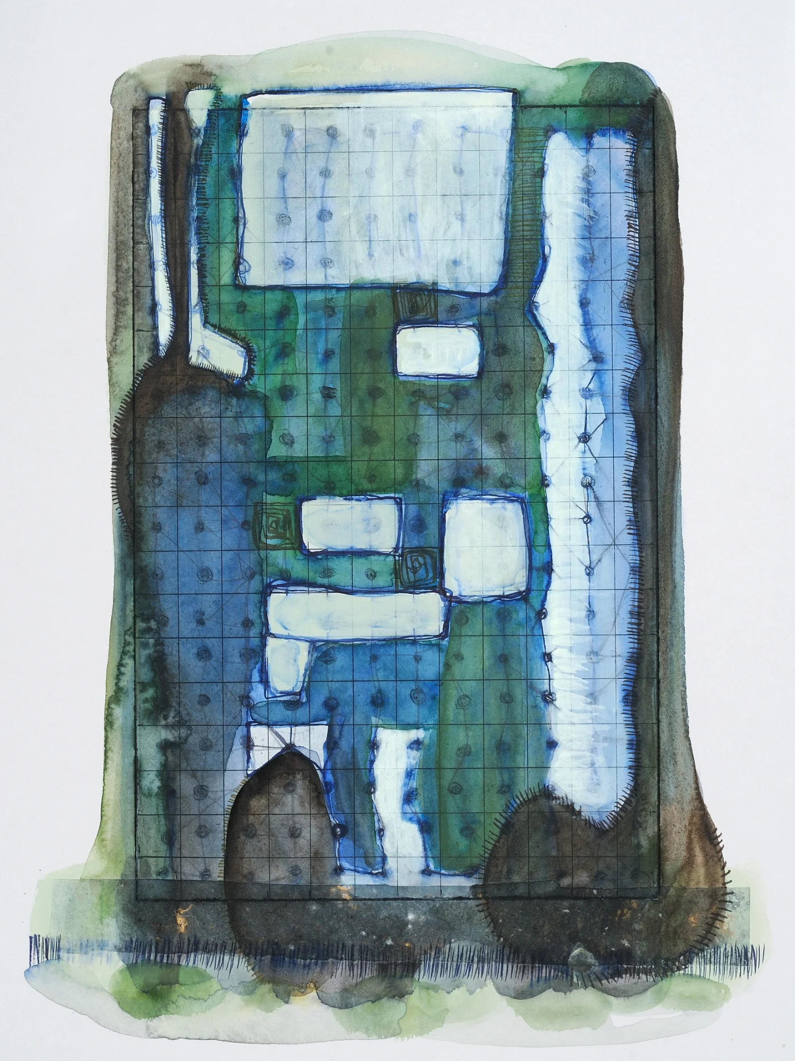 "Desertification of Knowledge: Damming," 11X15, etching, chine colle', watercolor, 2018