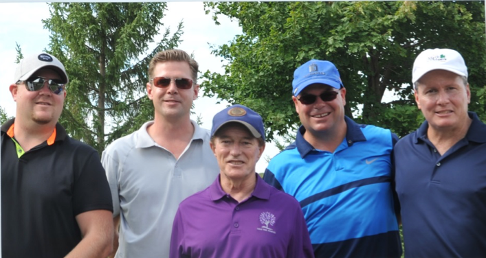 Andrew Warren, David Rivett, Brian Stephen and Gord Anderson with Sandy Hawley