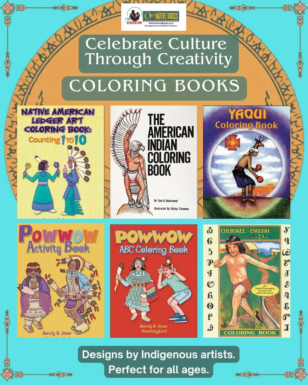 Travel Plans? Pack creativity for the road. Native Artists designed these culturally accurate coloring books for all ages.
Foster creativity and learn about Indigenous Nations. Lightweight and portable, these coloring books teach as they color. Perfe